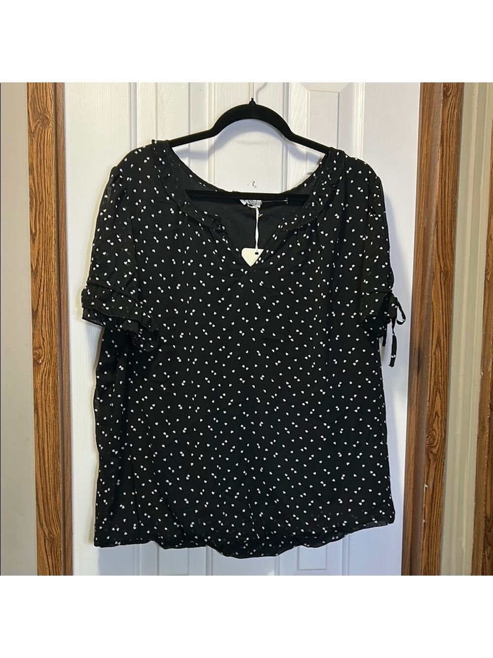 Black Short Sleeve Tie Front Blouse